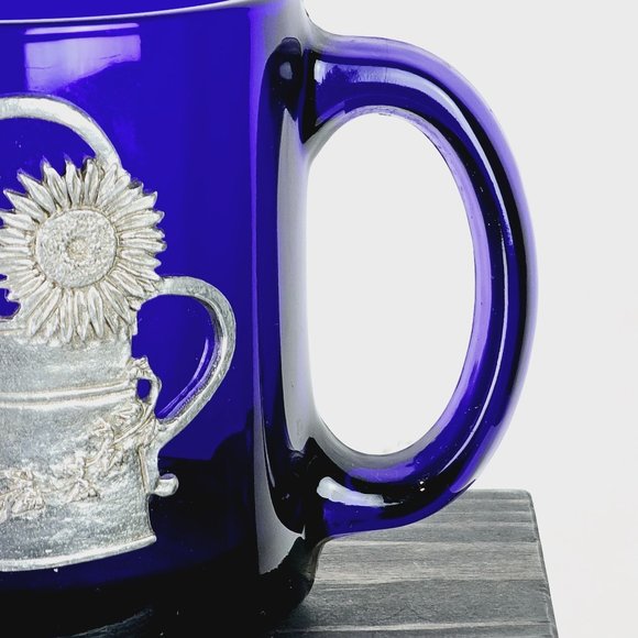 Vintage Cobalt Blue Pewter Flower Watering Pot Coffee Tea Hot Drink Mug, 10 Oz. - Picture 3 of 10